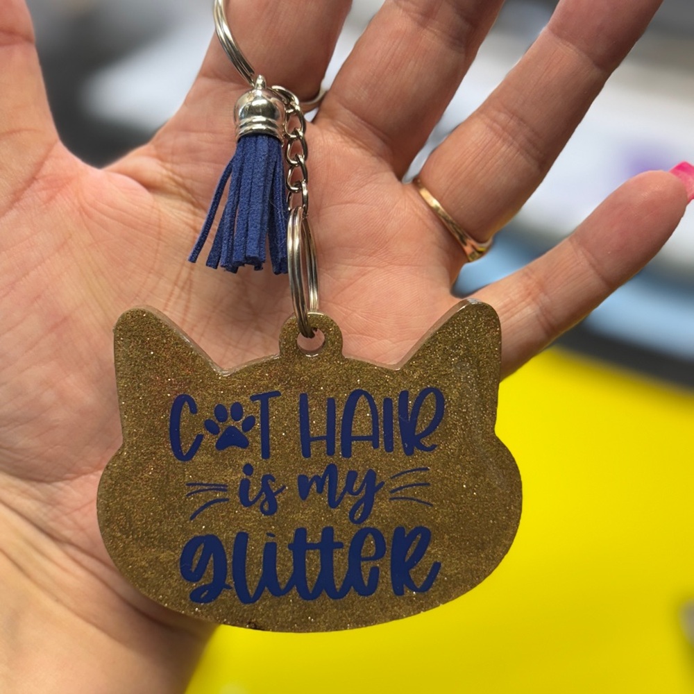 Gold and Blue Cat Charm Keychain
